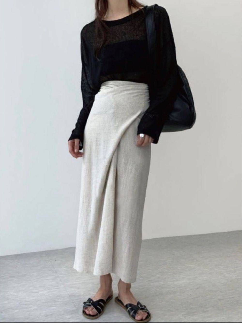 Ivory Linen Wrap Midi Skirt - Free Size - Picture 2 of 9
